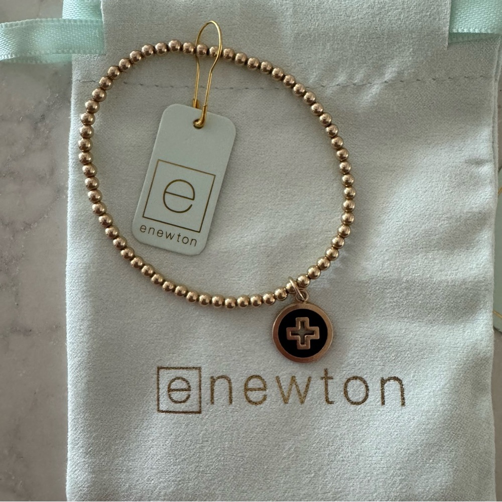 ENewton Gold Beaded Bracelet with Black Cross Charm
